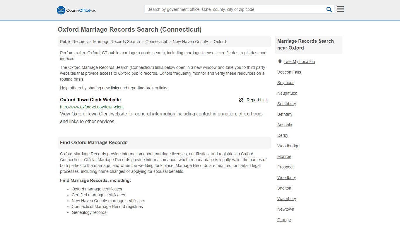 Marriage Records Search - Oxford, CT (Marriage Licenses & Certificates)