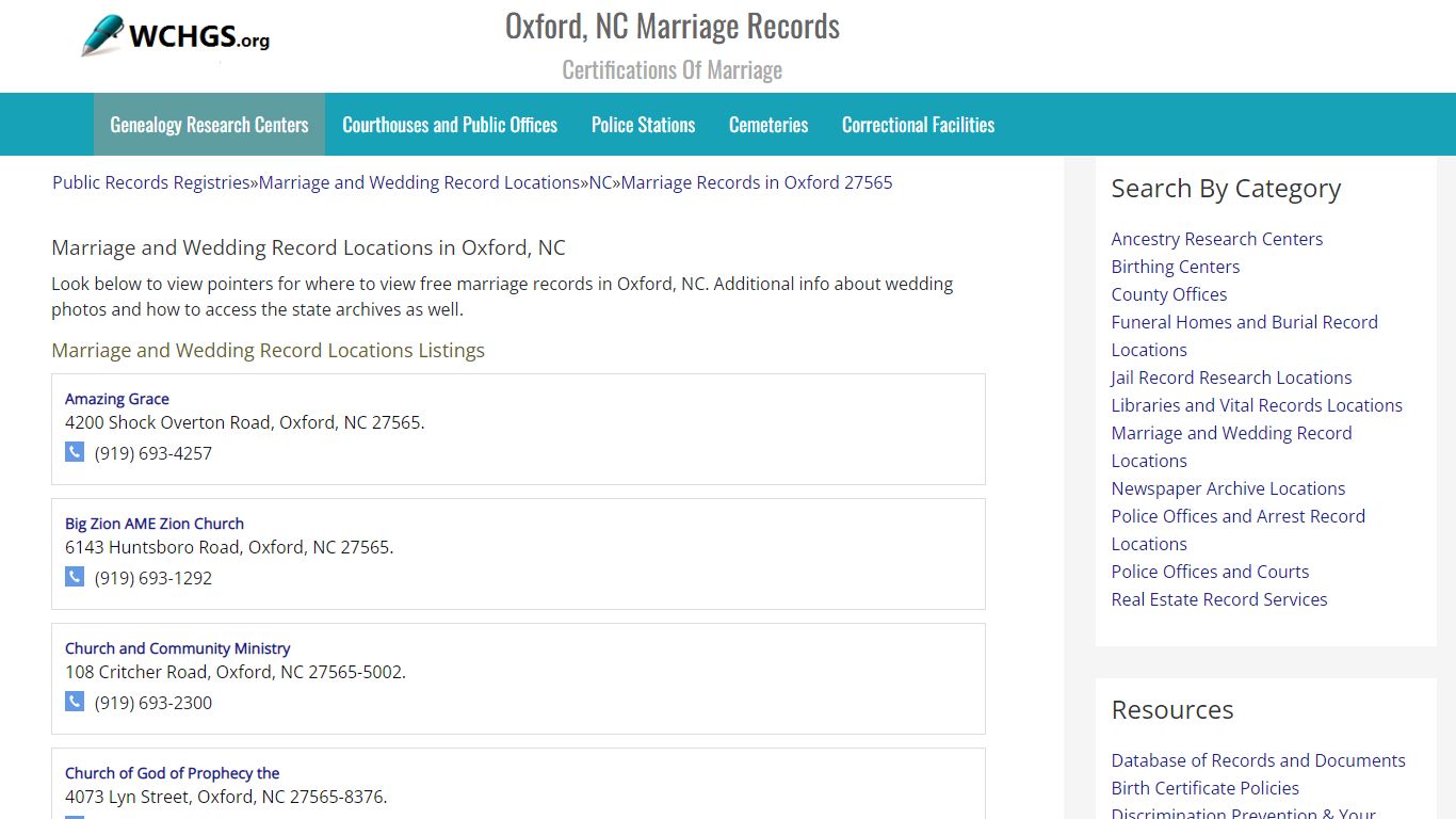 Oxford, NC Marriage Records - Certifications Of Marriage