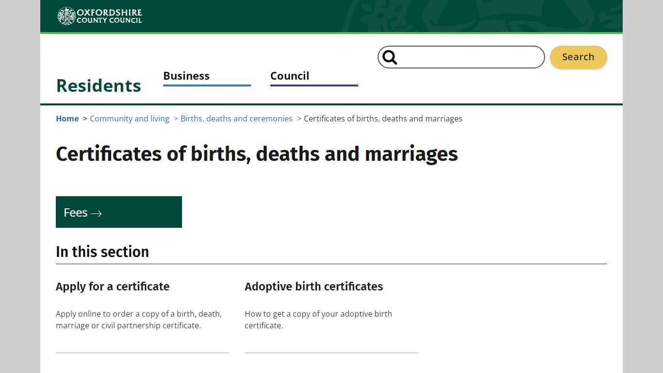 Certificates of births, deaths and marriages - Oxfordshire County Council