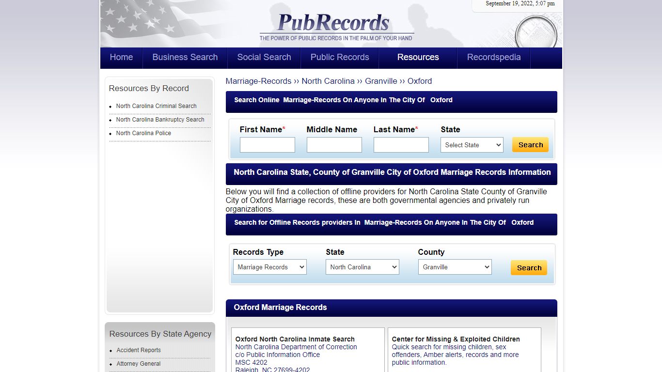 Oxford, Granville County, North Carolina Marriage Records